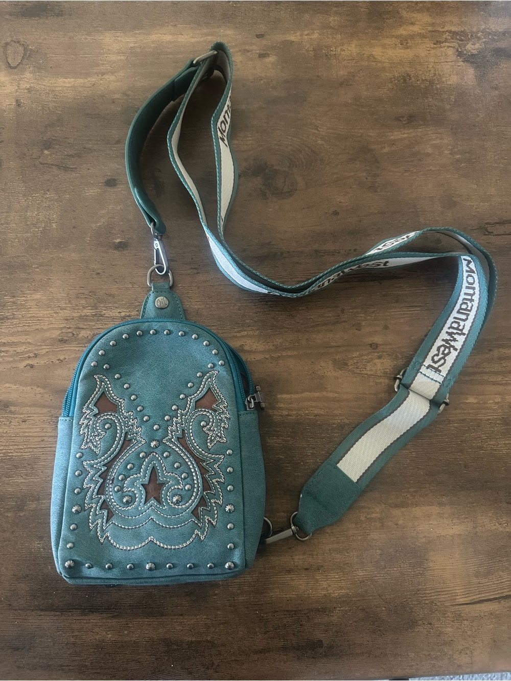 Montana West Teal Embellished Crossbody Sling Bag